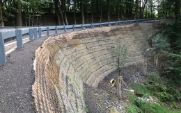 Troskovice, Droga III/28115, strome zbocze z gruntu zbrojonego